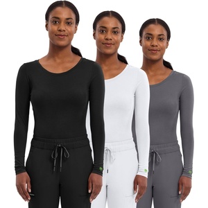 Healing Hands Underscrub Long Sleeve Women Knits Scrub Tops | Soft Cotton Blend Knit, Breathable Stretch Comfort, Machine Wash, Easy Care Fabric, Ideal For Layering Under Scrubs(Black / White / Pewter – 3 Pack)