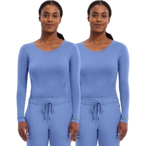 Healing Hands Underscrub Long Sleeve Women Knits Scrub Tops | Soft Cotton Blend Knit, Breathable Stretch Comfort, Machine Wash, Easy Care Fabric, Ideal For Layering Under Scrubs(Ceil – 2 Pack)