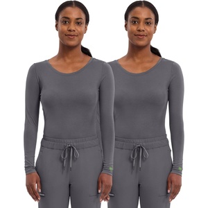 Healing Hands Underscrub Long Sleeve Women Knits Scrub Tops | Soft Cotton Blend Knit, Breathable Stretch Comfort, Machine Wash, Easy Care Fabric, Ideal For Layering Under Scrubs(Pewter – 2 Pack)