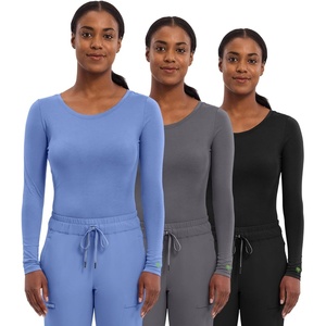 Healing Hands Underscrub Long Sleeve Women Knits Scrub Tops | Soft Cotton Blend Knit, Breathable Stretch Comfort, Machine Wash, Easy Care Fabric, Ideal For Layering Under Scrubs(Ceil / Pewter / Black – 3 Pack)
