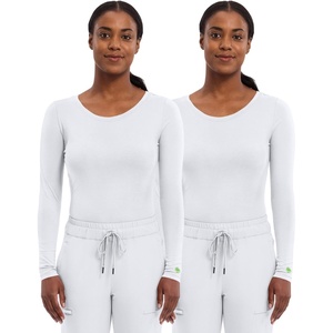 Healing Hands Underscrub Long Sleeve Women Knits Scrub Tops | Soft Cotton Blend Knit, Breathable Stretch Comfort, Machine Wash, Easy Care Fabric, Ideal For Layering Under Scrubs(White – 2 Pack)