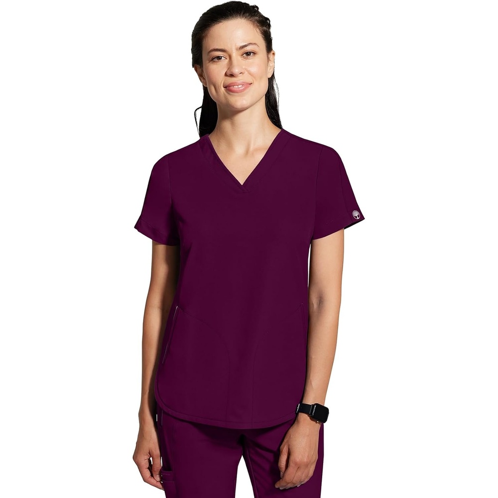 image:imageHealing Hands Skyler Scrubs for Women V Neck Top Slim Fit 2 PocketsWine